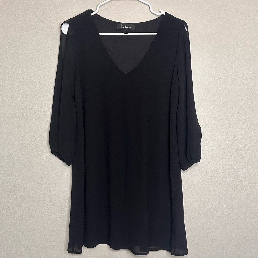 Lulus Shifting Dears Black Cold Shoulder Cut Out Sheer Sleeve Mini Dress Size S